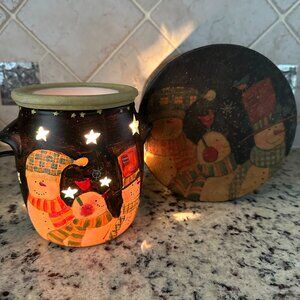 Lang brand snowman 2 piece electric melting pot with decorative storage box